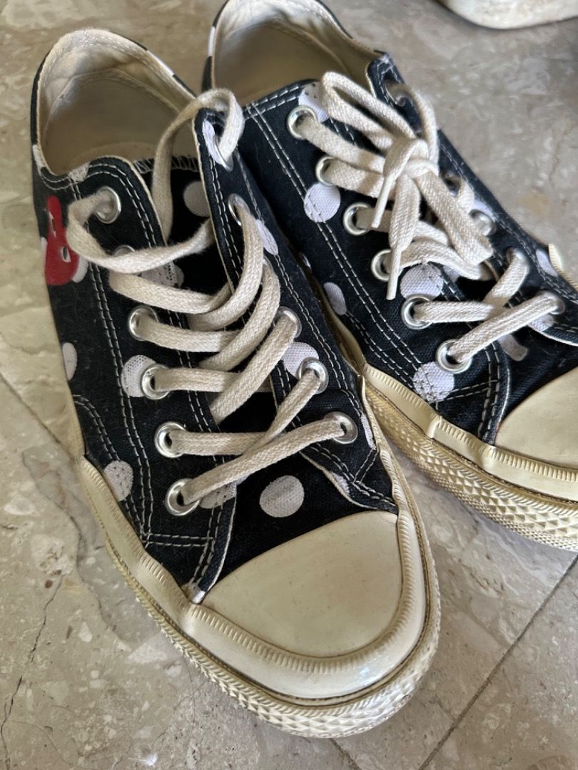 Authentic Limited Edition Comme Des Garcons CDG Play x Converse Chuck Taylor Low Cut Black Polka Dot Heart Sneakers Size EU37.5