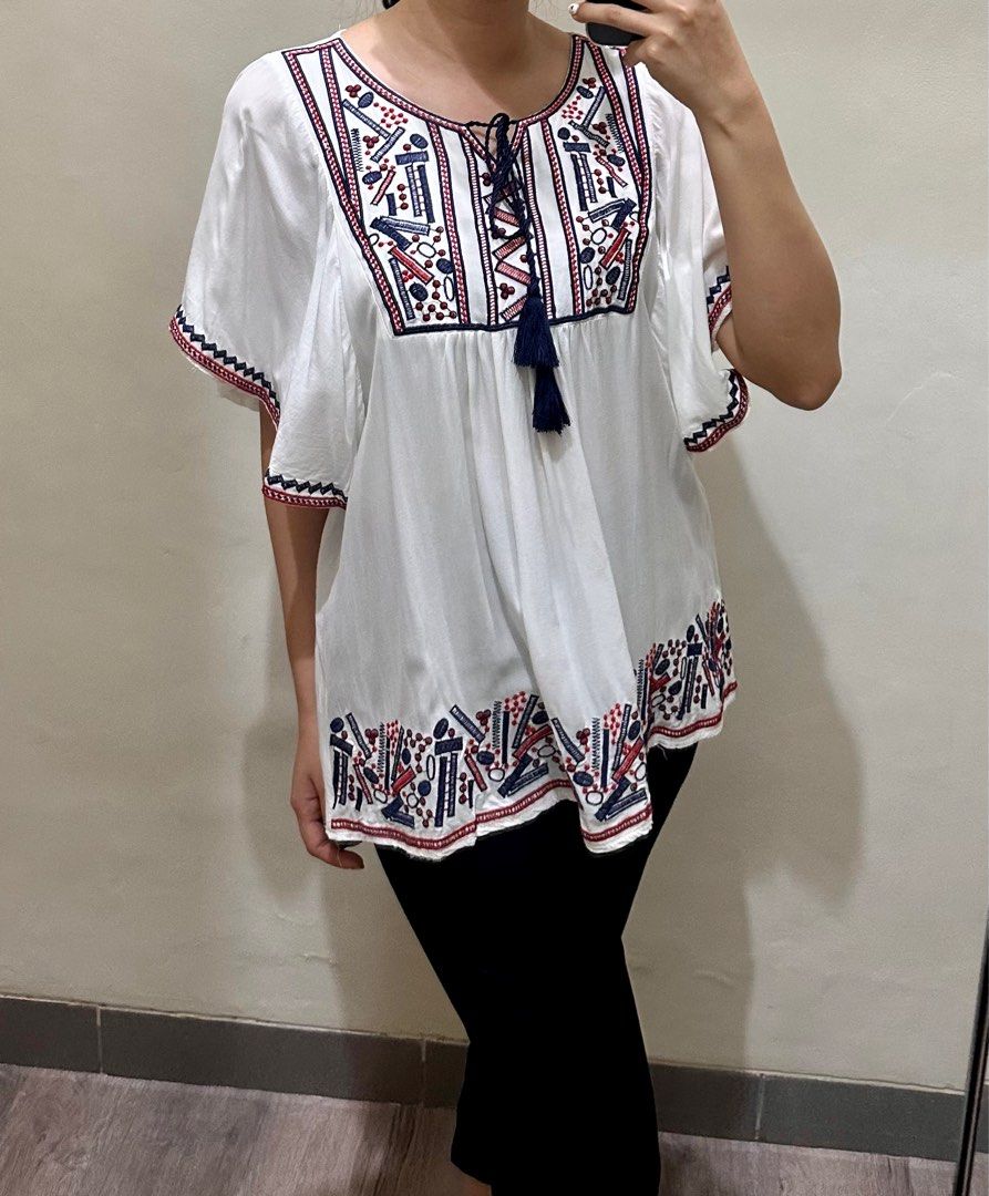 BAJU ATASAN WANITA TOP SIFON CHIFFON BANGKOK PUTIH BORDIR SANTAI