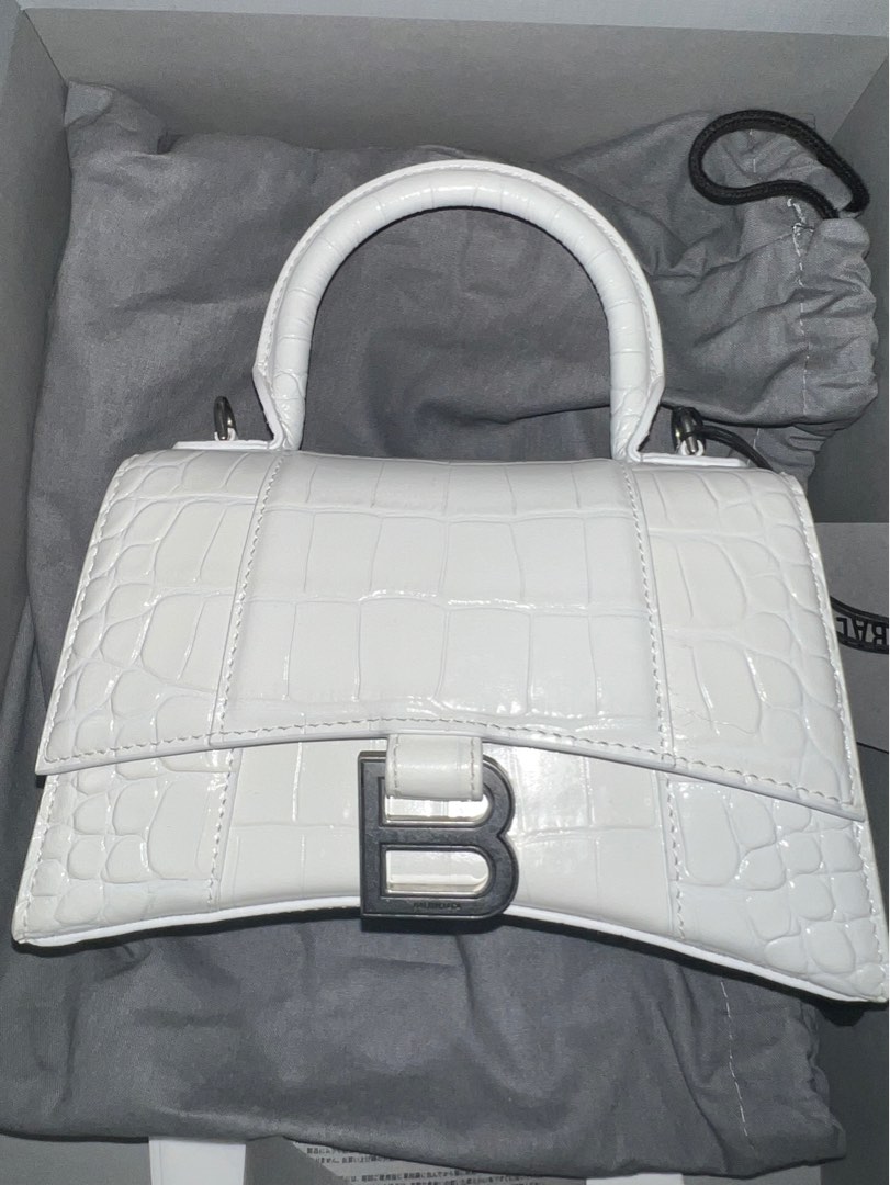 Women's Hourglass Xs Handbag Crocodile Embossed in White