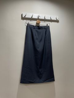Bello正韓深灰藍色後開叉直筒西裝半身裙