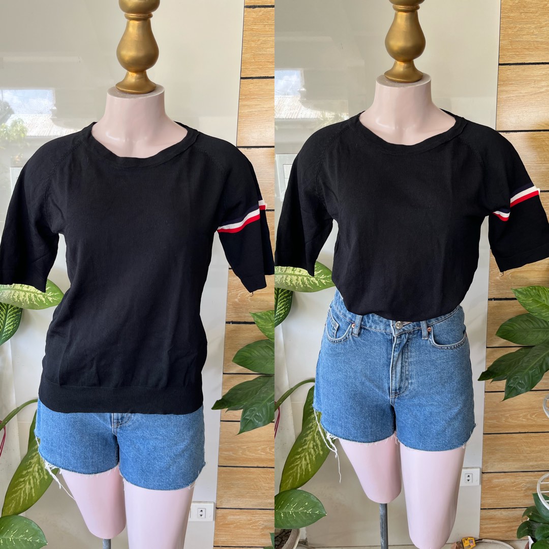 Black knitted top, Women's Fashion, Tops, Blouses on Carousell