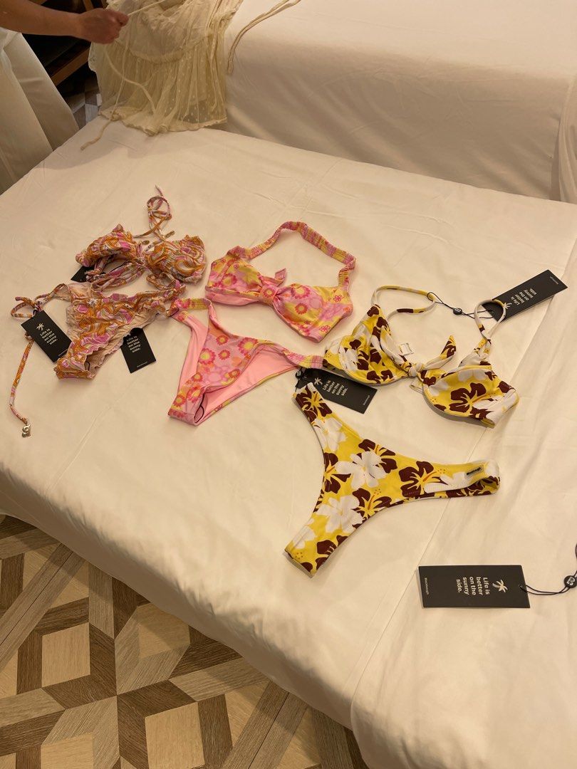 Blackbough Swimsuit Bundle Fits XS-S / 32-34 (Category: Bikinis & Swimsuits) located in Taguig. Submitted by shopena (Listing ID 1234263293, Image 1). Description: PINK LEFT BIKINI - ❌SOLD❌ MIDDLE BIKINI - AVAIL YELLOW RIGHT BIKINI - AVAIL Bought this April 2022 You can get it per set for P2,500! Message for more queries xx Sizing Guide - they fit me perfectly!! Top - size small Bottoms - size medium (sized up bc it runs small) My Measurements 32
