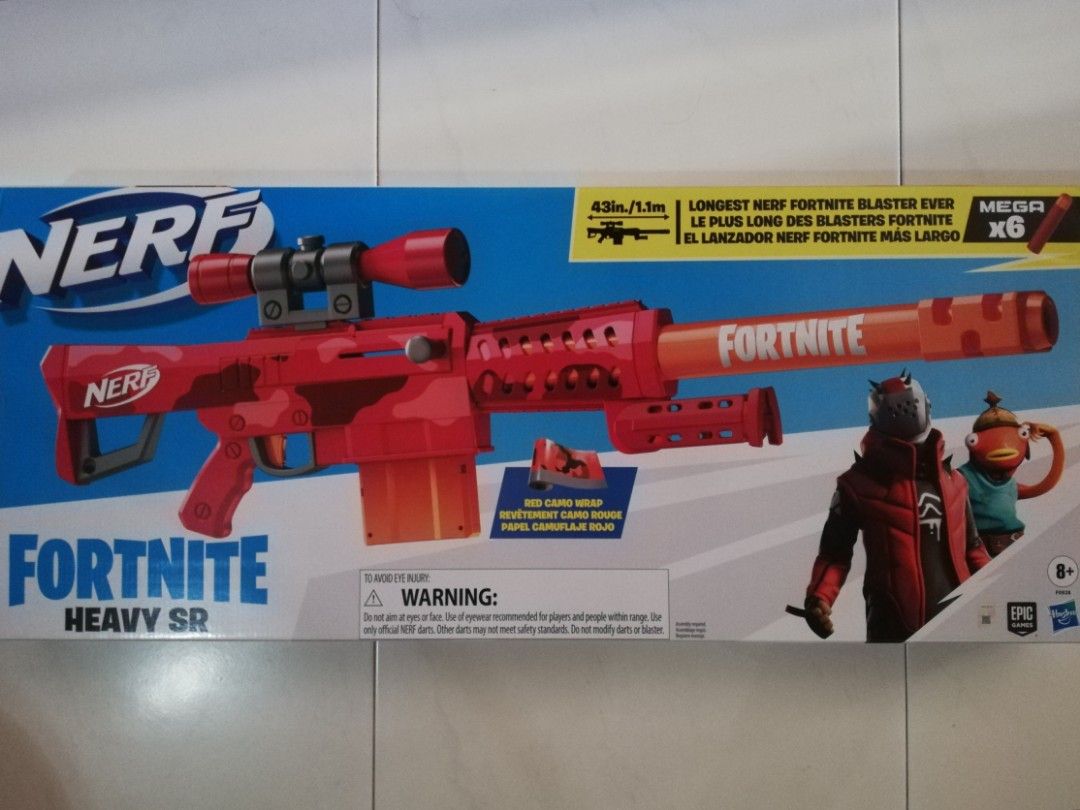 NERF Fortnite Heavy SR Blaster Scope, Big Blaster, 6 Mega Darts