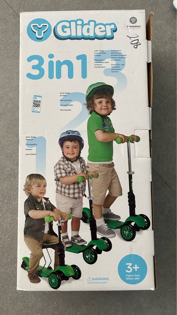 **BNIB** Yvolution Y Glider 3 in 1 Scooter, Black/Green, Babies & Kids