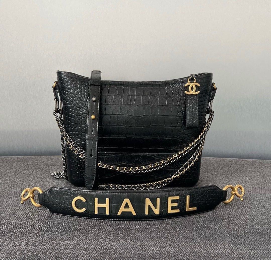 Chanel Gabrielle croc embossed small, Luxury, Bags & Wallets on