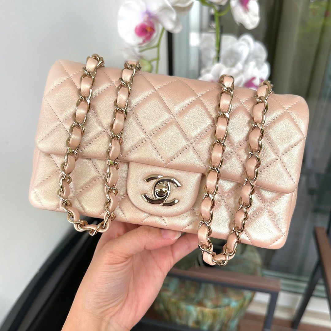 Chanel Iridescent Beige Mini Rectangle Gold Hardware, Luxury, Bags & Wallets  on Carousell