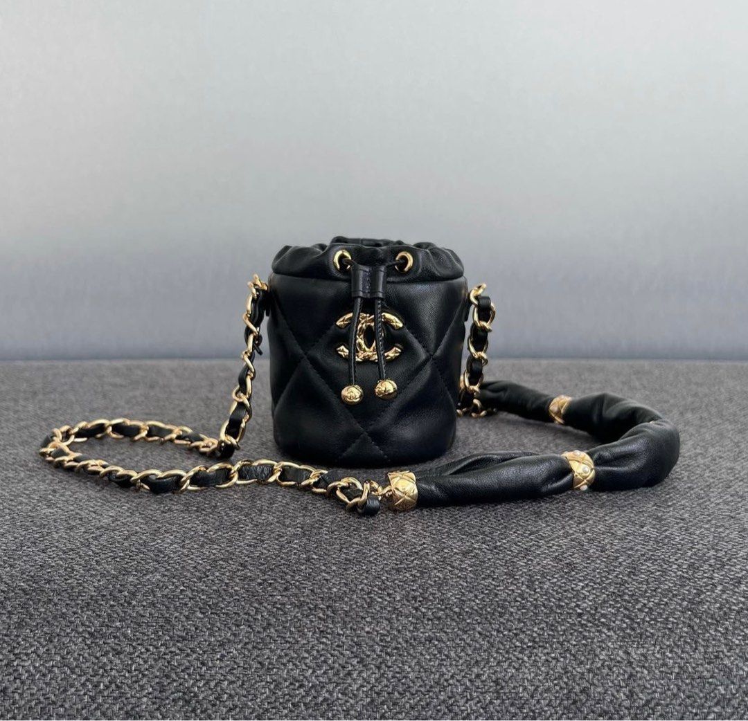 Chanel Micro Bucket Bag Lambskin Black / Ghw, Luxury, Bags