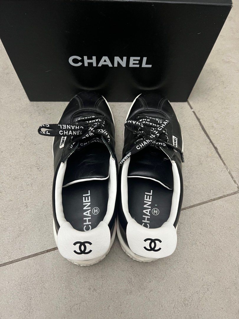 Chanel Sneakers shoes black lace logo, Luxury, Sneakers & Footwear