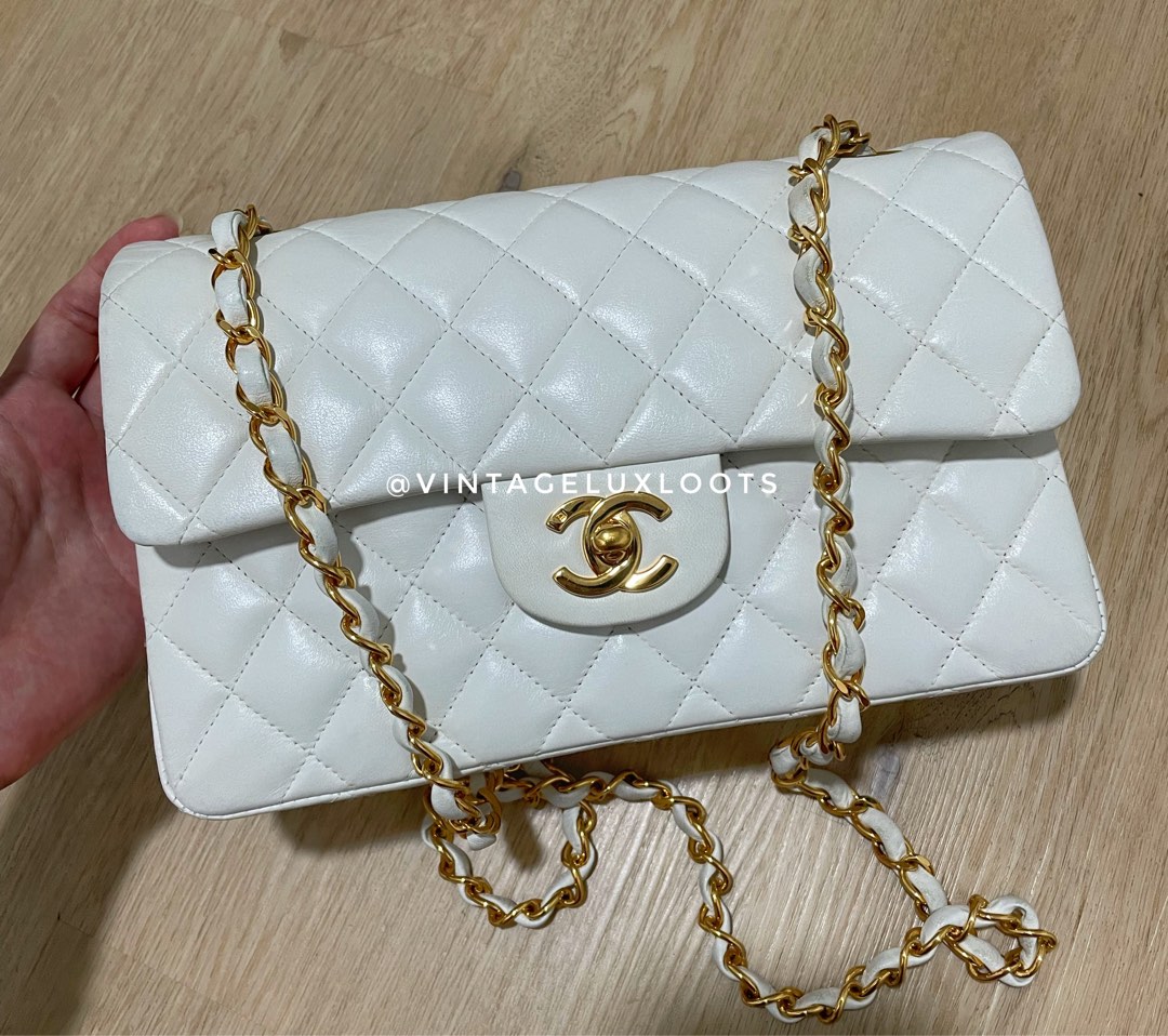 CHANEL Classic Double Flap Small Shoulder Bag White Lambskin from Japan