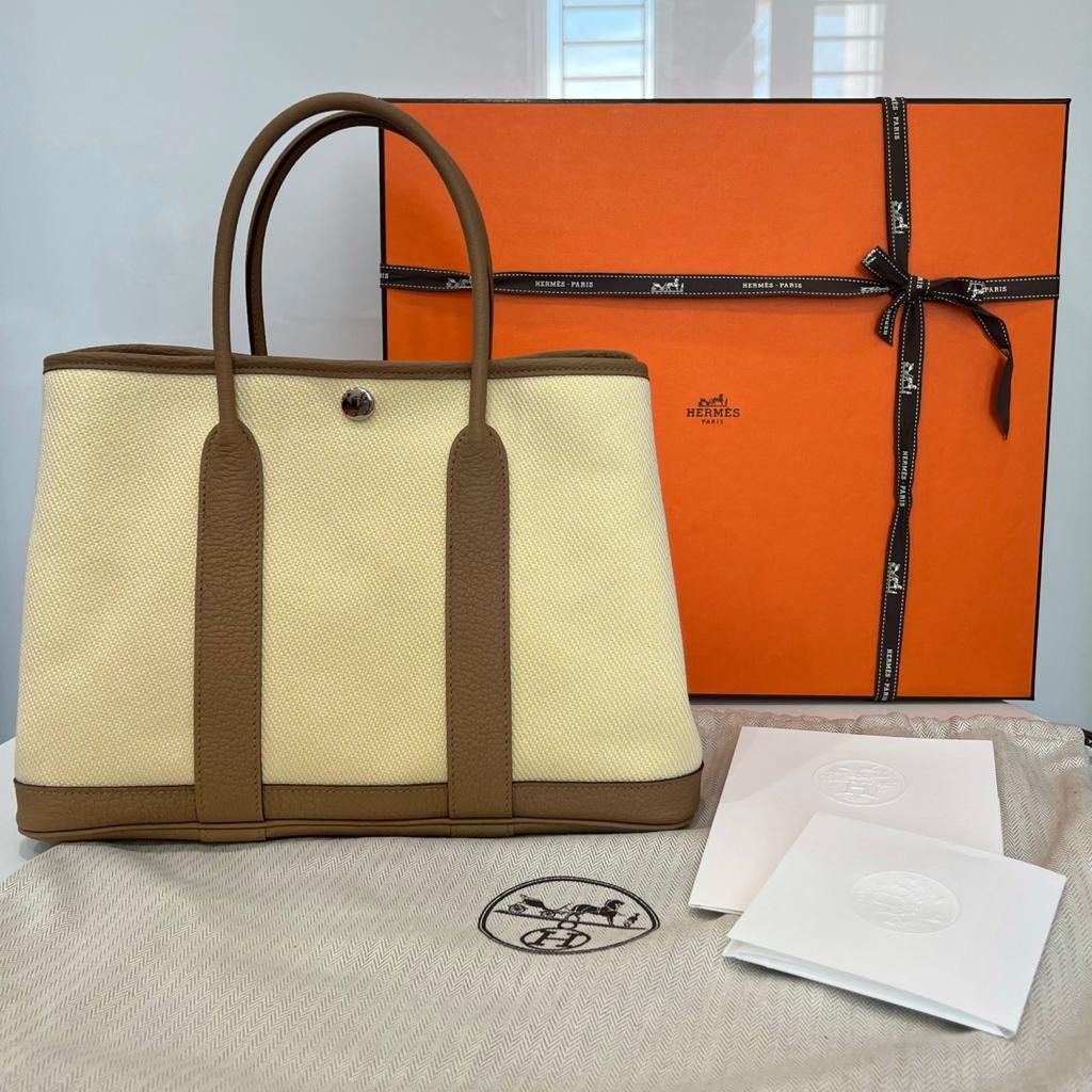 Hermes Garden Party 30 in Yellow Canvas and Leather, Luxury, Bags & Wallets  on Carousell