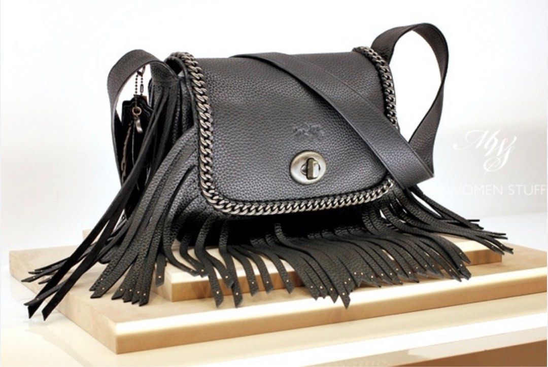 COACH Dakota Fringed Pebbled Leather Shoulder Bag Black