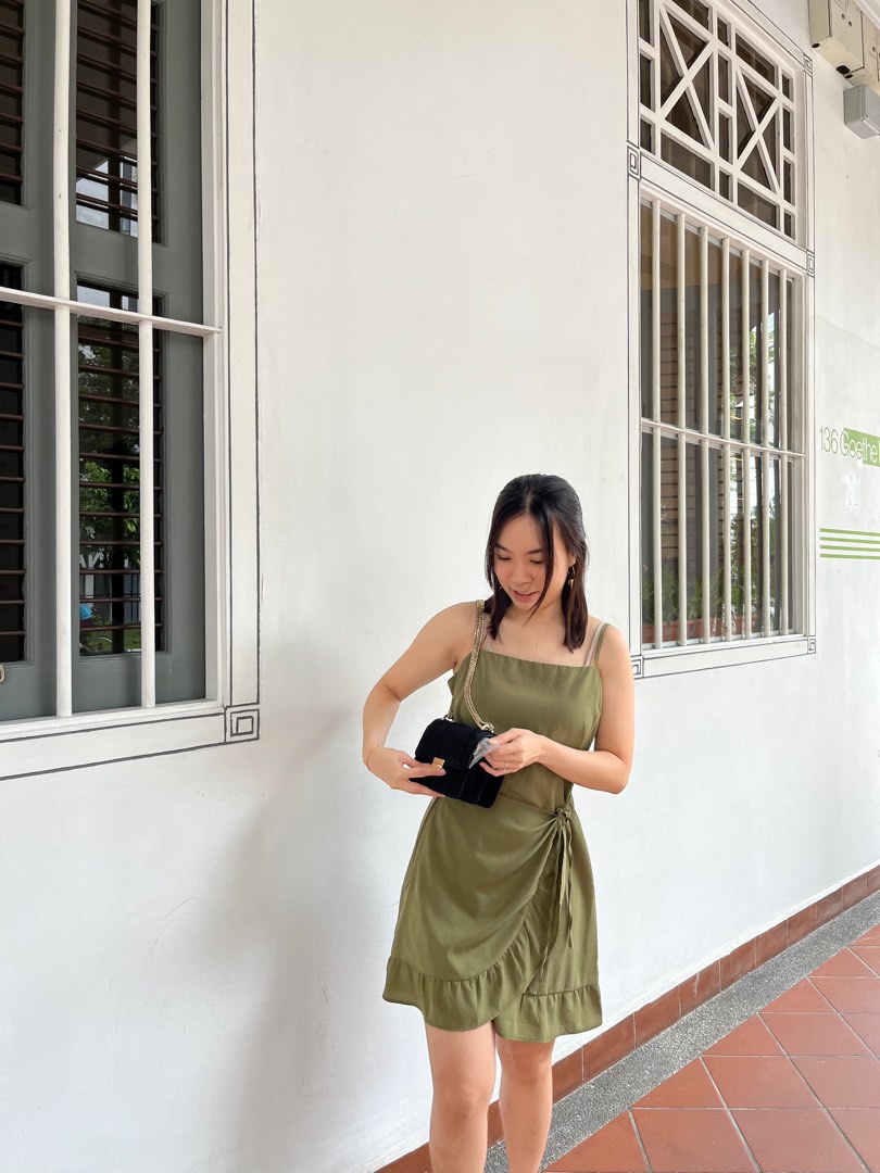 Cotton on army green wrap dress Women s Fashion Dresses Sets Dresses on Carousell