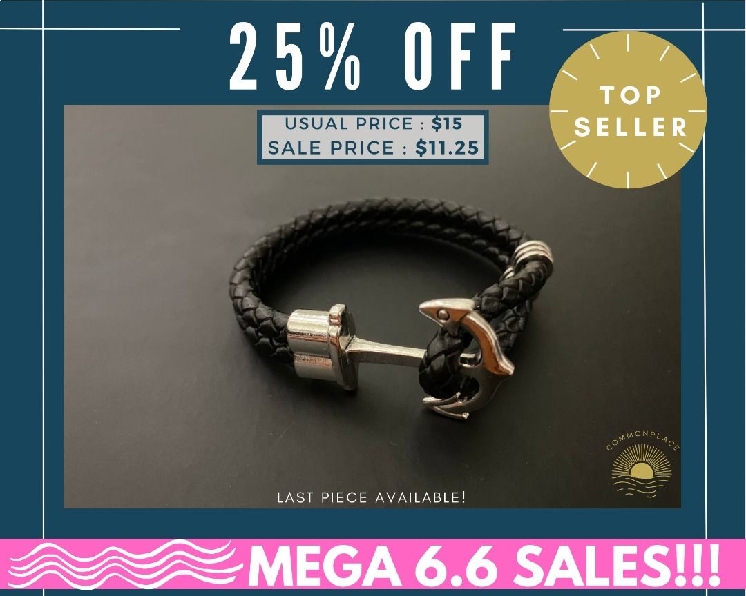 Multi-Strand Braided Leather Stainless Steel Anchor Hook Bracelet
