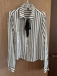 Cute White and Black Striped Sailor Blouse