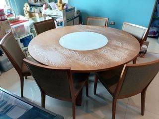 Dining Table with turntable / lazy susan and 6 chairs with backrest and cushion