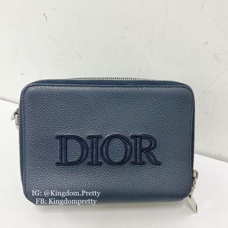 Dior Men Navy Embroidered Logo Camera Bag Crossbody Double Zip Pre-order