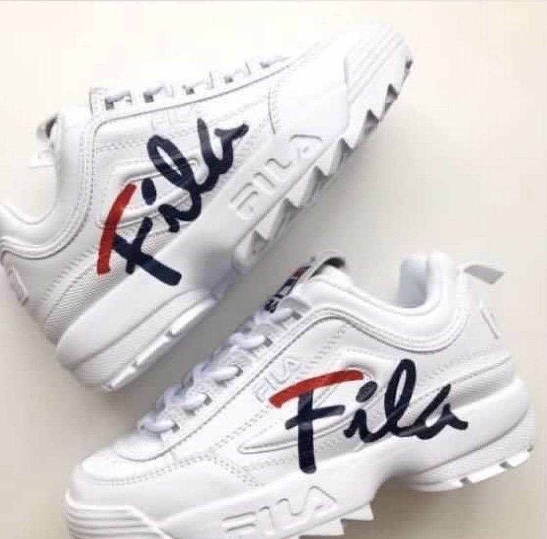 Womens fila disruptor ii premium script athletic shoe online