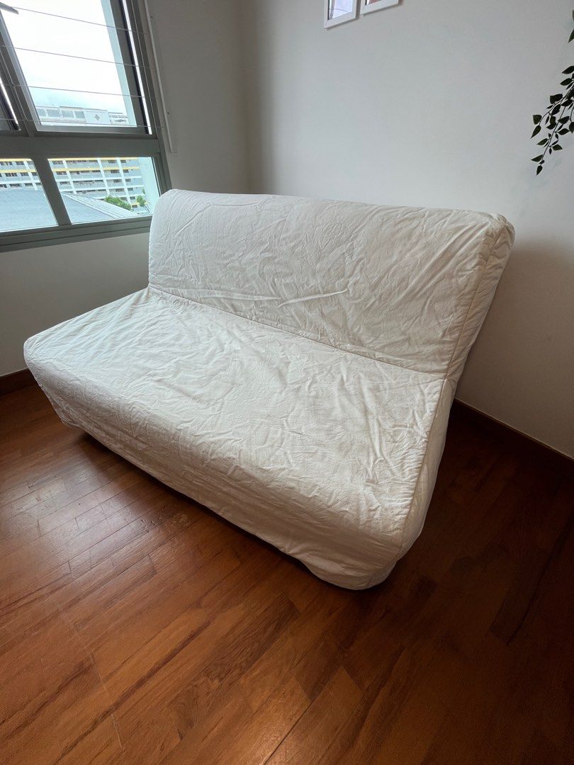 Foldable IKEA Sofabed Lycksele with Ransta Natural Cover, Furniture