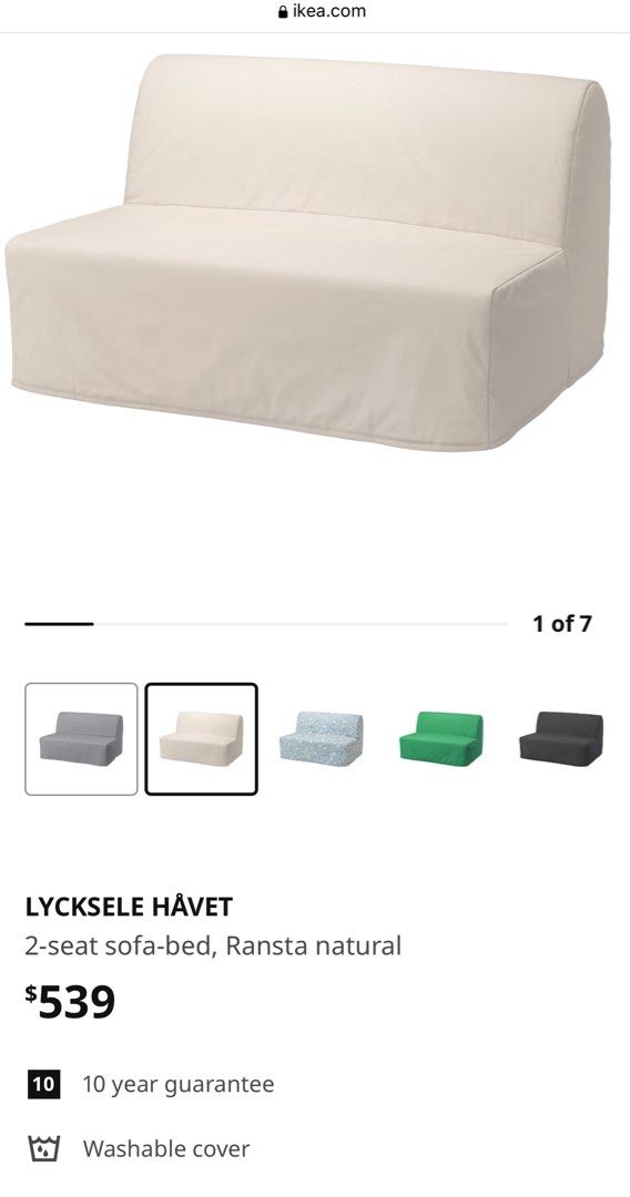 Foldable IKEA Sofabed Lycksele with Ransta Natural Cover, Furniture