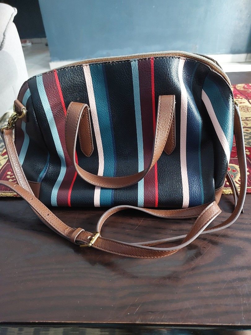 Fossil sydney satchel hot sale navy multi stripe