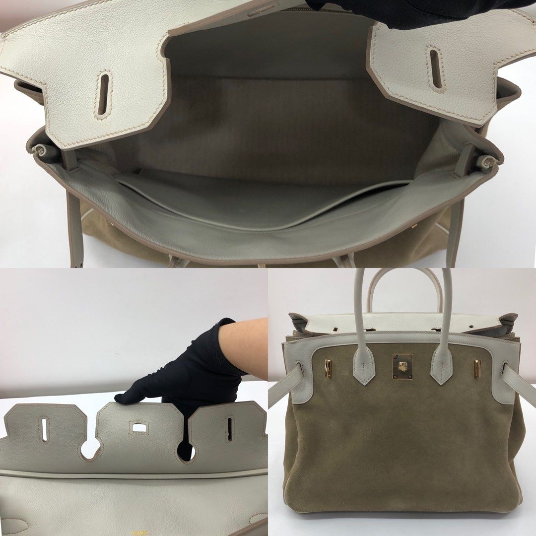 HERMES GREY BIRKIN 35 GRIZZLY SQUARE R SUEDE HAND BAG 227030831