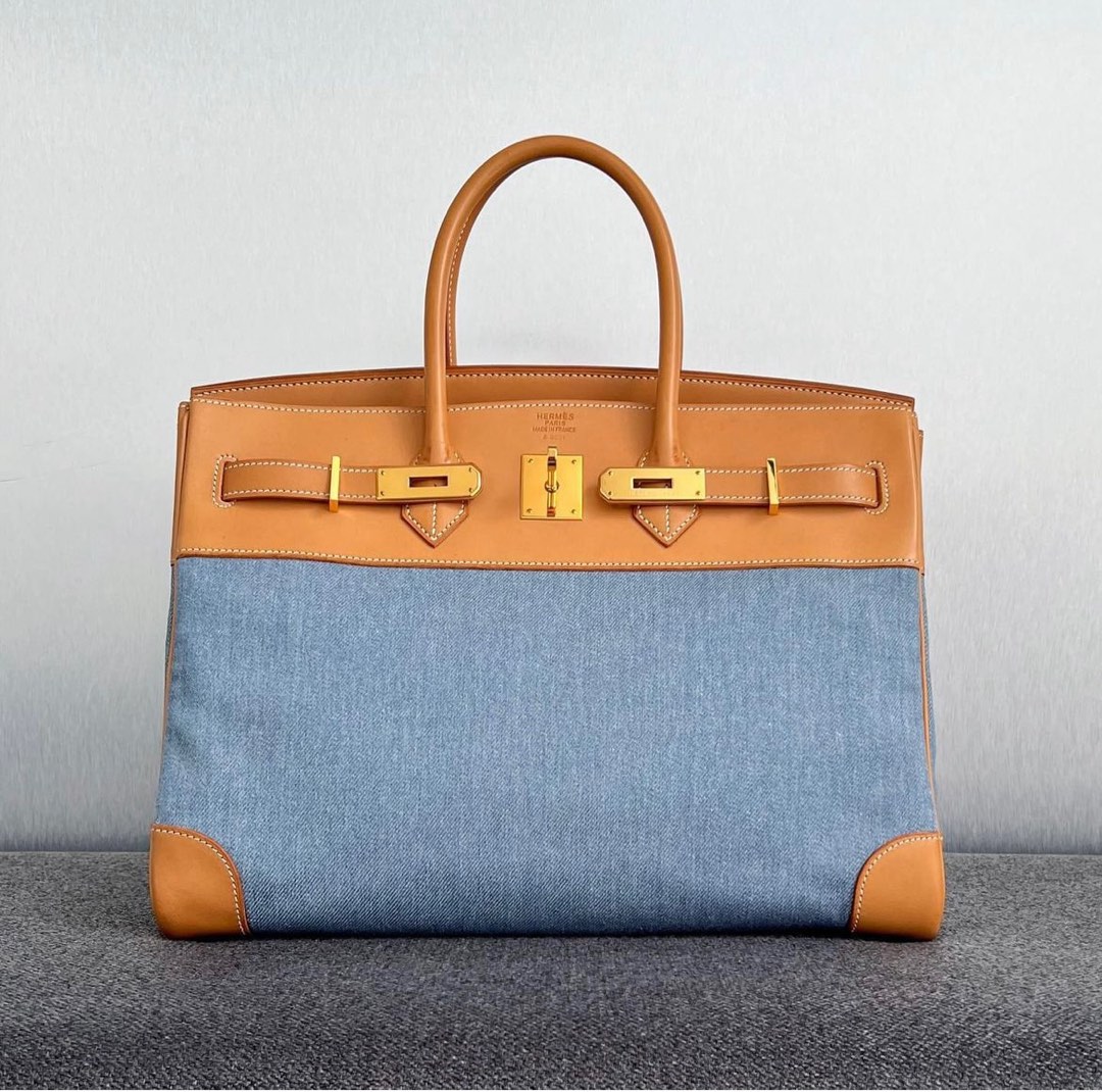 25cm Rouge Tomate Birkin in Swift with Gold top - Lilac Blue London