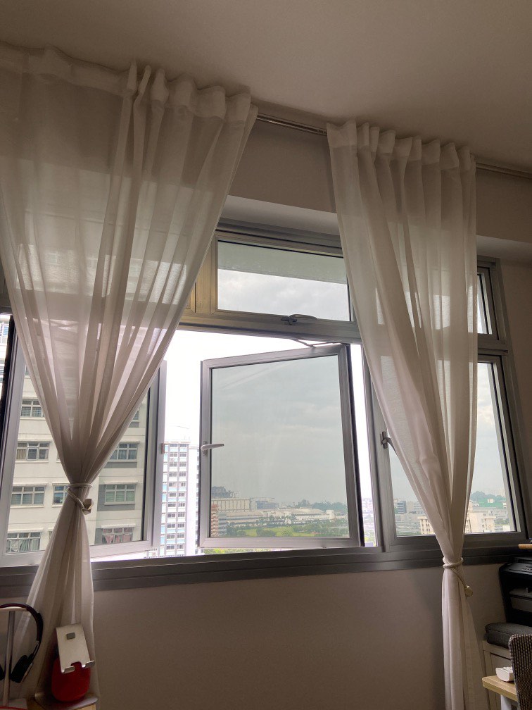 Ikea curtain set and rod, Furniture & Home Living, Home Decor, Curtains