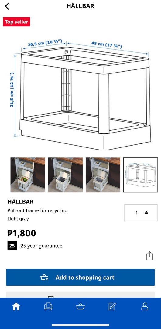 HÅLLBAR Pull-out frame for recycling, light gray - IKEA