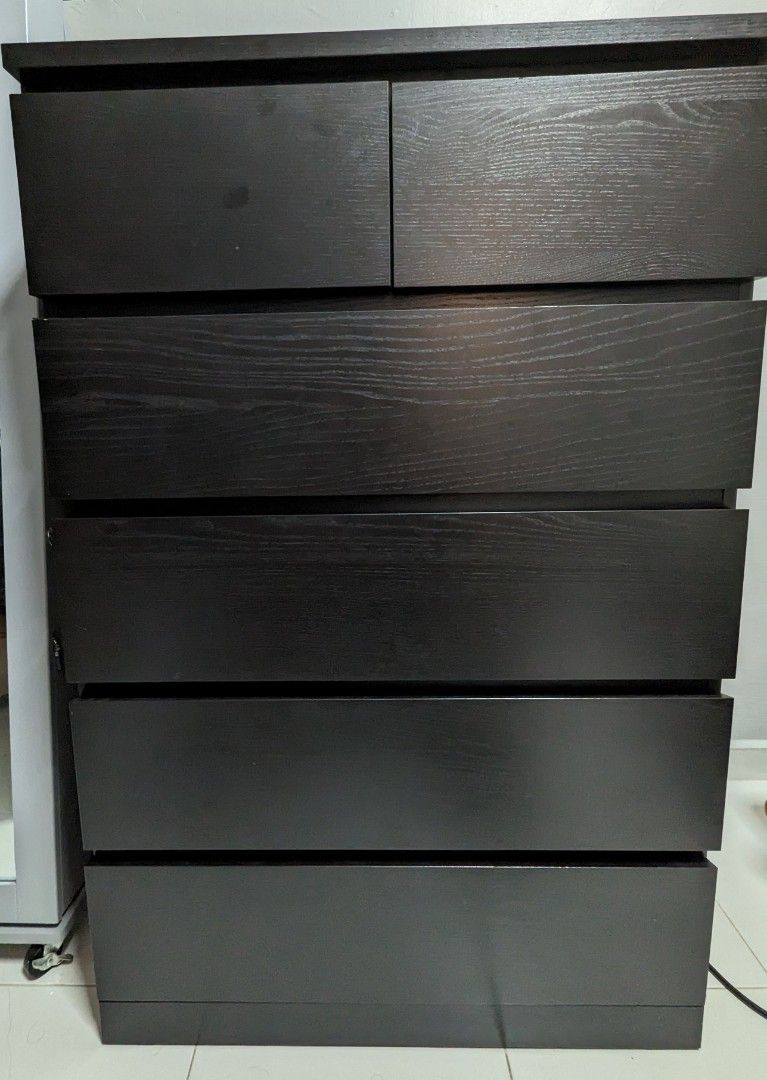 IKEA Malm 6 Drawer chest, blackbrown, Furniture & Home Living