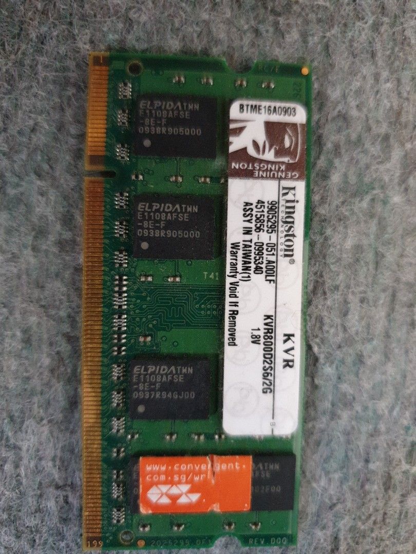 Kingston Kvr800d2s6/2g LAPTOP RAM, Computers & Tech, Laptops ...