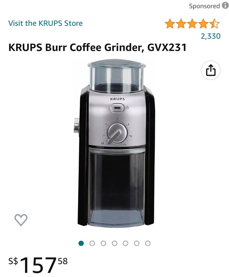 Krups burr coffee grinder, TV & Home Appliances, Kitchen Appliances