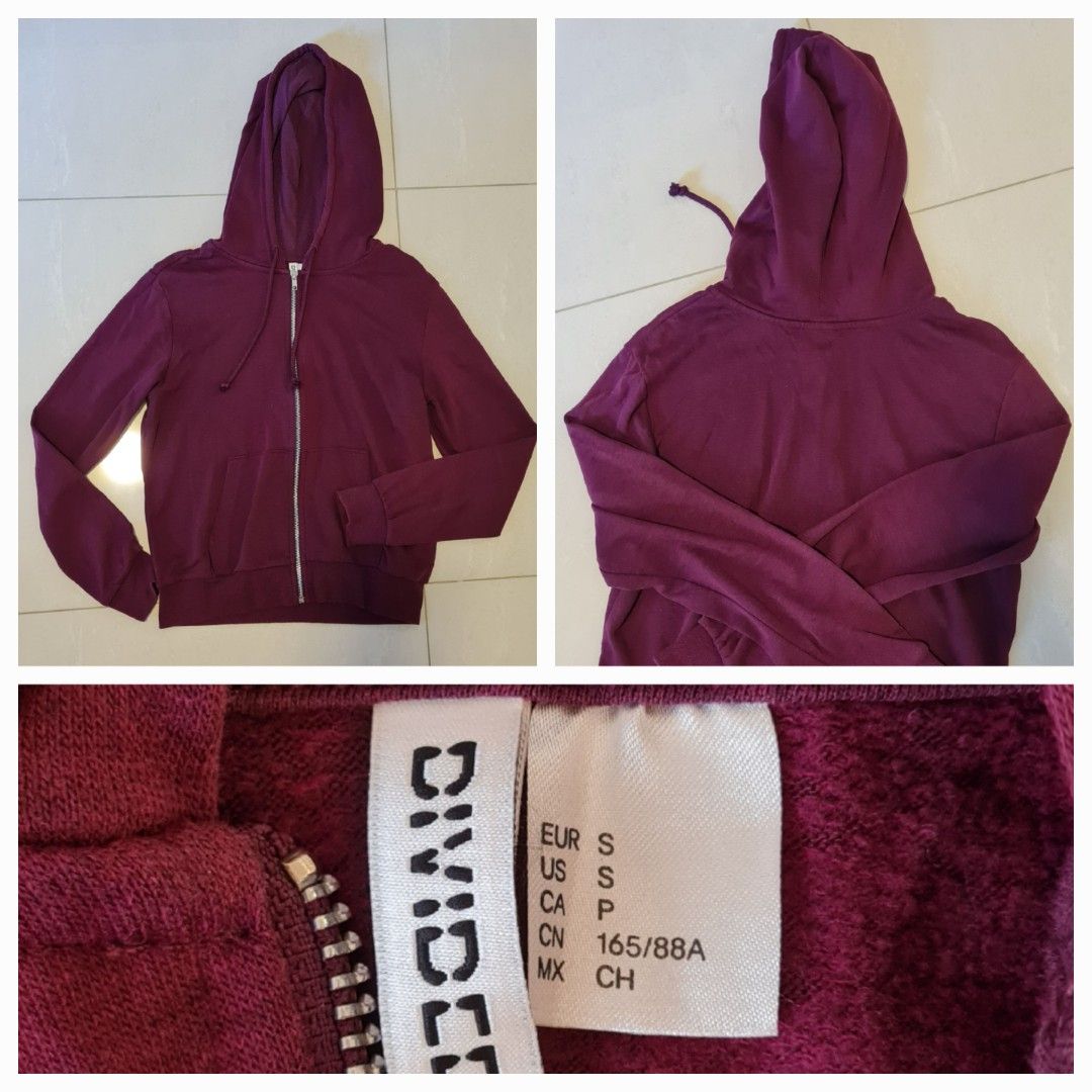 Ladies girls H M Hoodie Maroon with zip and pockets