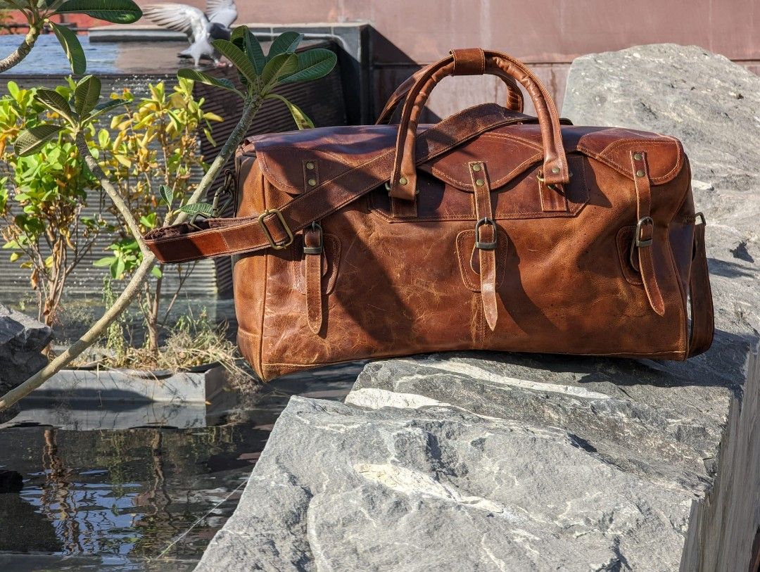 Leather Duffel Bag Hand Made Hobbies Toys Travel Luggage on