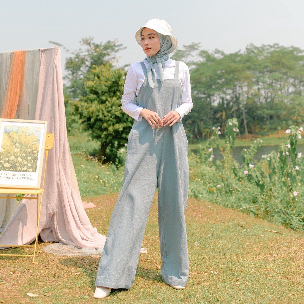 PRELOVE Lilac linen jumpsuit (overall linen) by LOZY, Fesyen