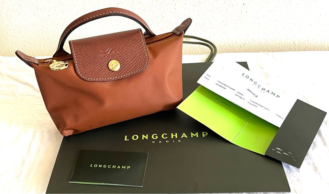 longchamp pouch with handle , cognac