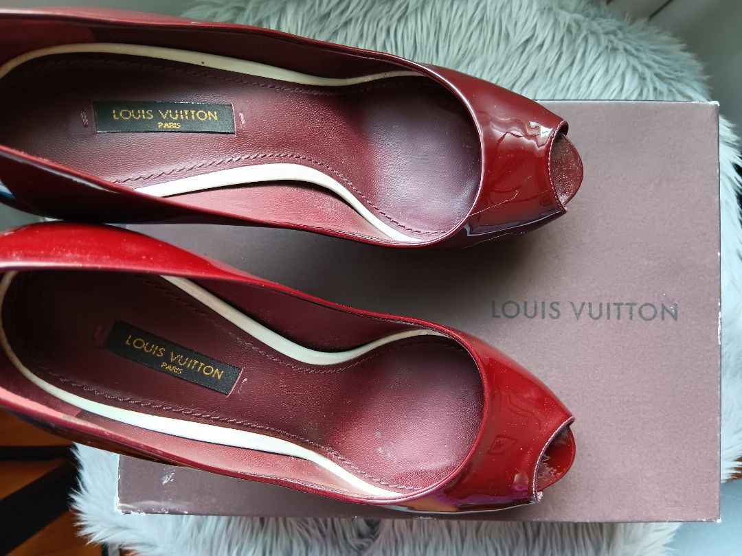 Louis Vuitton Red Patent Leather Eyeline Peep Toe Platform Pumps