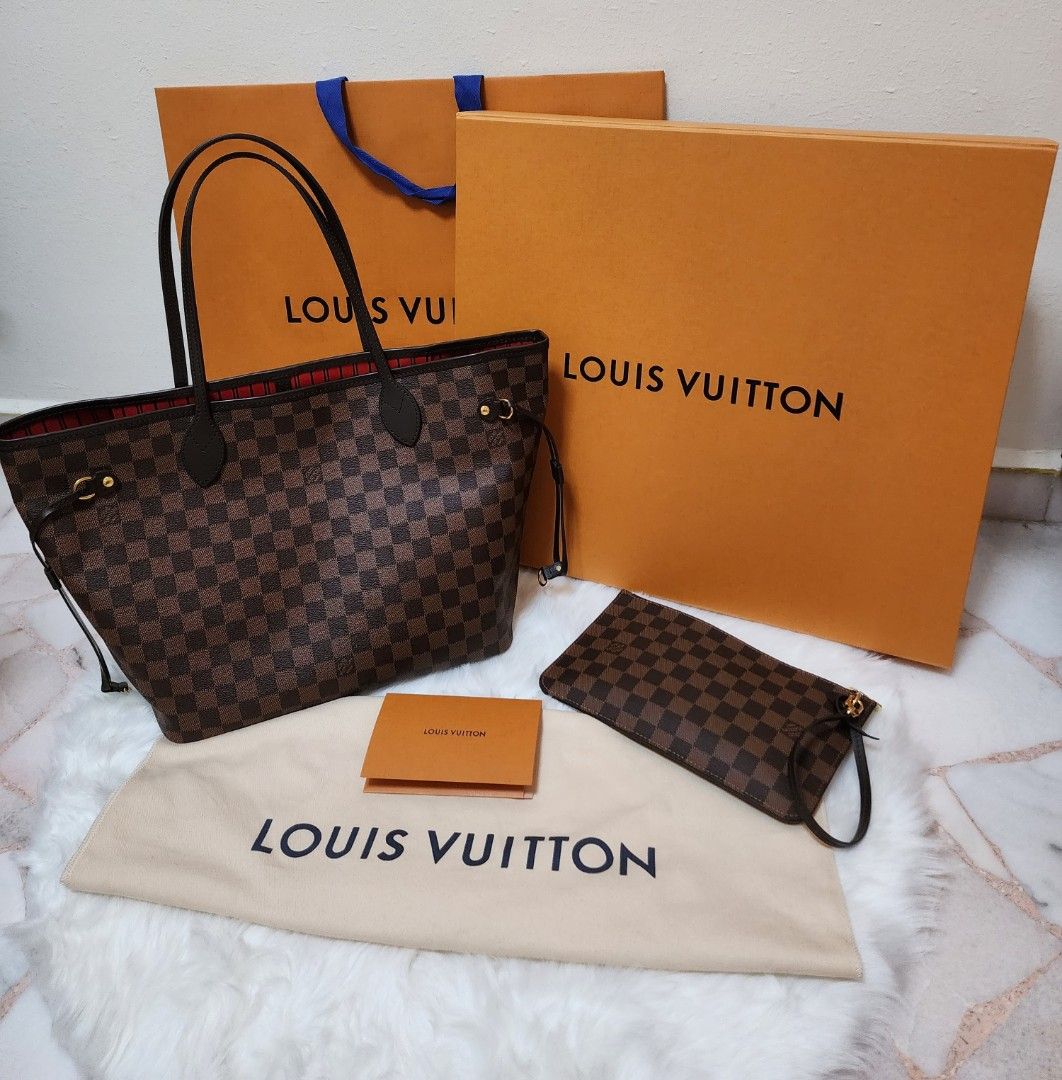  Louis Vuitton, Pre-Loved Damier Ebene Neverfull Pouch PM, Brown  : Luxury Stores