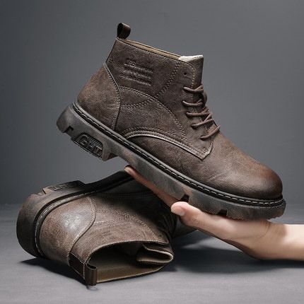 Men Fashion Waterproof Lace Up High Top Leather Shoes Men s