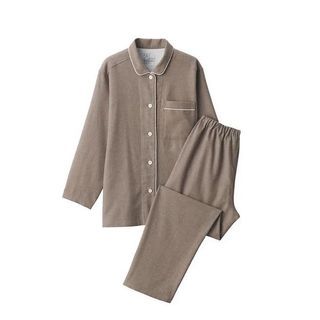 MUJI 無印良品-有機棉無側縫法蘭絨長袖家居睡衣 -M 棕色