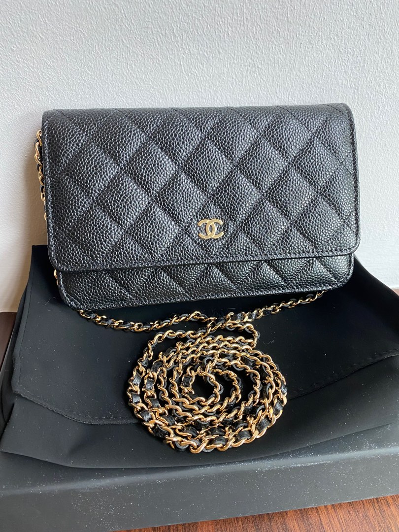 NEW CHANEL BLACK CAVIAR LEATHER WOC GOLD HARDWARE CLASSIC FLAP BAG
