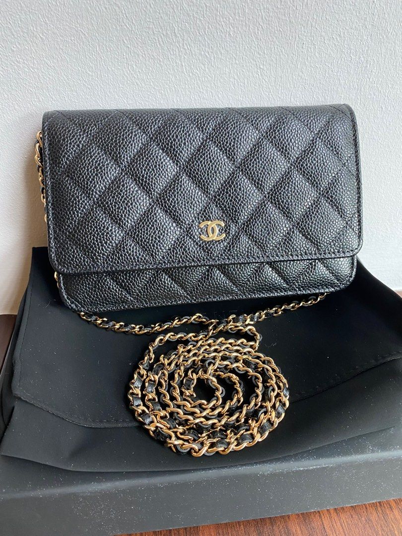 NEW CHANEL BLACK CAVIAR LEATHER WOC GOLD HARDWARE CLASSIC FLAP BAG WALLET  ON CHAIN, Luxury, Bags & Wallets on Carousell