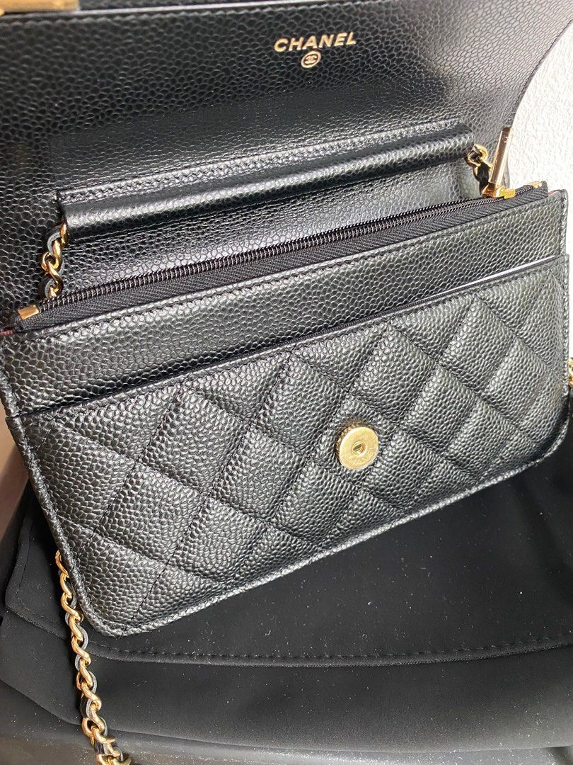 NEW CHANEL BLACK CAVIAR LEATHER WOC GOLD HARDWARE CLASSIC FLAP BAG WALLET  ON CHAIN, Luxury, Bags & Wallets on Carousell