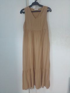 Nude beige linen maxi dress