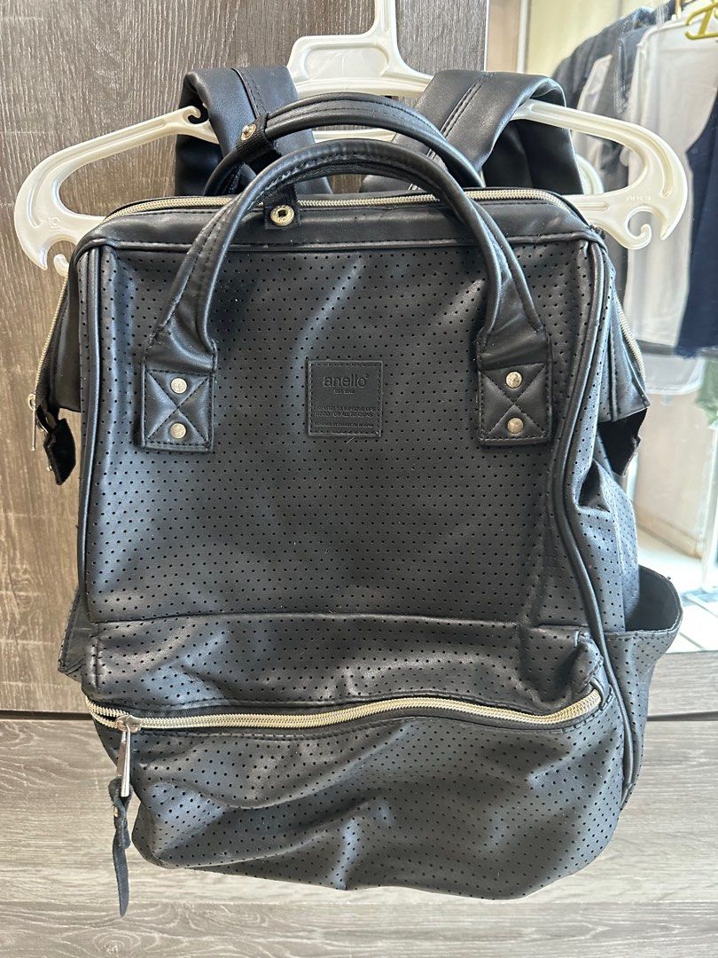 Original ANELLO black leather backpack with laptop compartment on Carousell