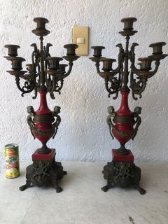 Pair of Antique Bronze Cherub Candelabra Italian Brass Candle Holders
