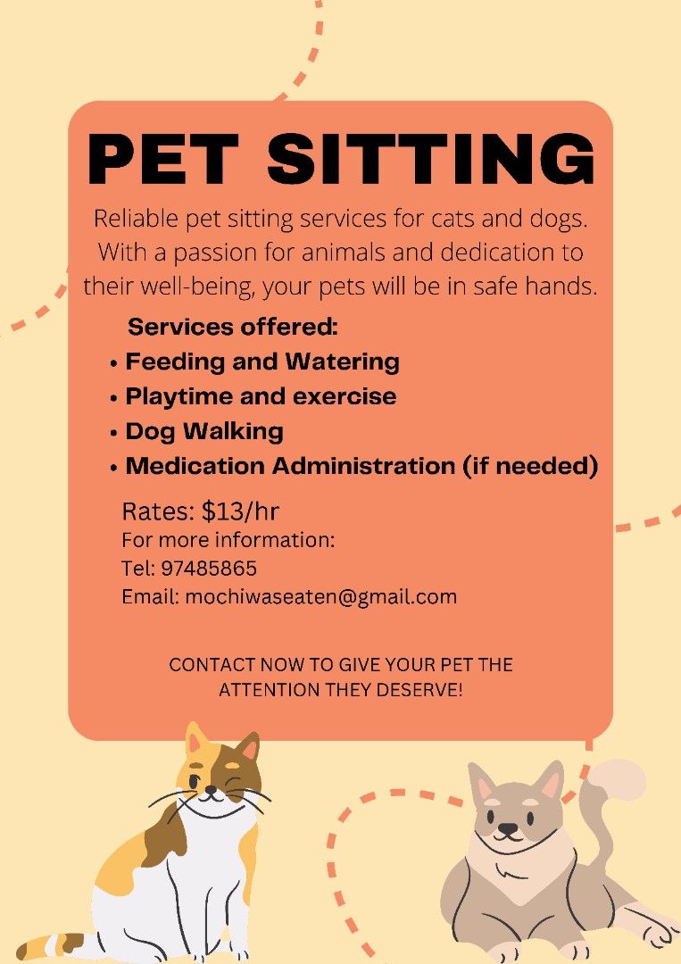 Pet Sitting services, Pet Supplies, Health & Grooming on Carousell