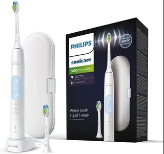 Philips Sonicare ProtectiveClean 5100 Electric Toothbrush, White/Light Blue, with Travel Case, 3 x Cleaning Modes & 2 x Whitening Brush Head (UK 2-pin Bathroom Plug) HX6859/29