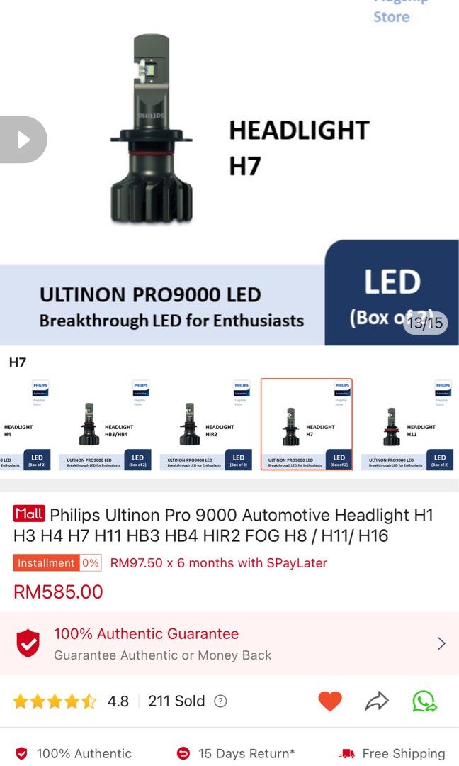 Philips Ultinon Pro9000 Headlight LED H7, Auto Accessories on Carousell