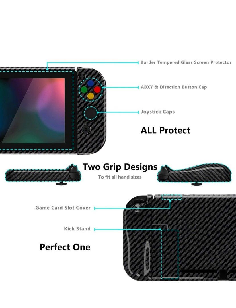 PlayVital AlterGrips Protective Slim Case for Nintendo Switch OLED,  Ergonomic Grip Cover for Joycon, Dockable Hard Shell for Switch OLED  w/Thumb Grip