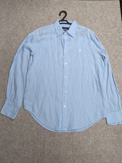 POLO RALPH LAUREN 100% Linen Long Sleeve Polo Shirt Size Medium Relaxed Fit